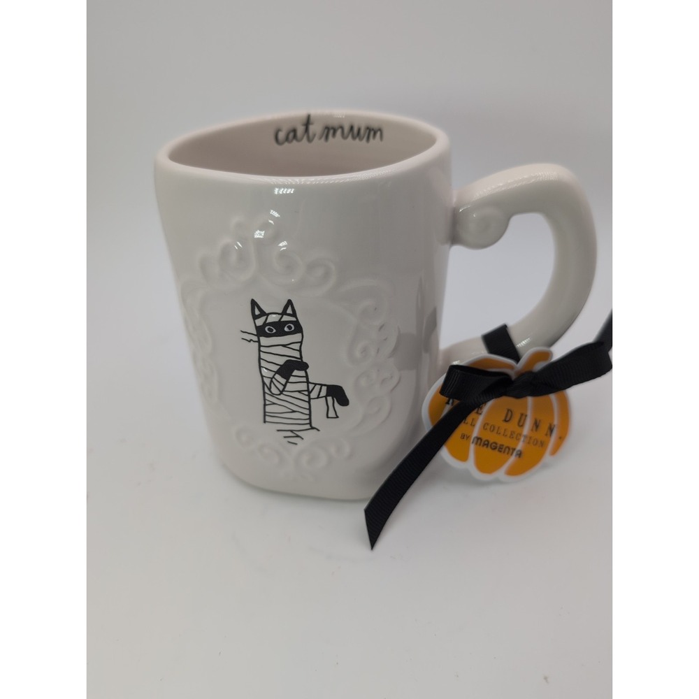 Rae Dunn "Cat Mum" Halloween Cats 16 oz White/Black Ceramic Coffee Mug Mummy